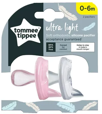 Tommee Tippee 0-6m Soft Pink & White Ultra-Light Orthodontic Pacifiers 2pk • $8.85