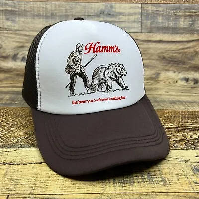 Hamms Beer Mens Trucker Hat Brown Snapback Vintage Logo Hunting Bear Ball Cap • $19.99