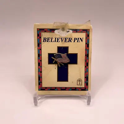 Gold Cross American United States Flag Lapel Hat Tie Vest Pin • £12.83