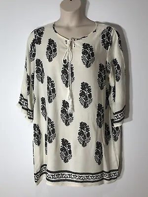 White/ Black 3/4Wide Sleeves Long Top / Tunic Front Tie Size4XL Zanzea Rayon GC • $19