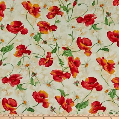 BTY Michael Miller Poppy Spray On Cream Print 100% Cotton Quilt Fabric By Yard • $10.50