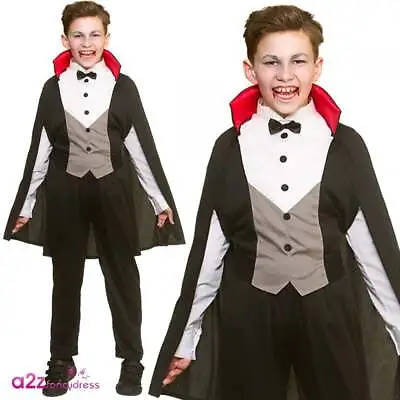 Bloodthirsty Vampire Count Dracula Halloween Kids Fancy Dress Costume 3-13 Years • £11.99