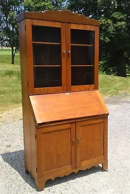 Antique Walnut Drop Front Bookcase Secretary Desk One Piece 1850s Era • $597.50