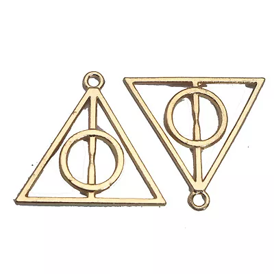 20 Golden Tone Alloy Triangle Round Deathly Hallows Charms Pendants 32mm • $3.32