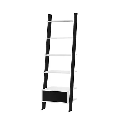 Bookcase Display Stand Tall Unit Five Shelf White & Black Finish Drawer • £99.99