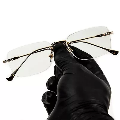 Mens Vintage Clear Lens Gold Frame Rimless Hip Hop Retro Fashion Glasses • $15.99