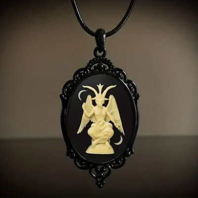Sitting Satanic Baphomet Cameo Necklace For Madam Glass Gothic Victorian Jewelry • $2.16