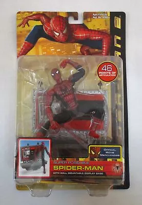 Super Poseable SPIDER-MAN Figure W/Wall Mountable Display Base MOC ToyBiz 2004 • $45
