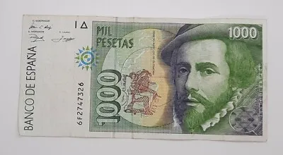 1992 / Banco De España Spain - 1000 Pesetas Banknote Serial No. 6F 2747326 • £6.49