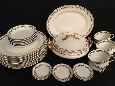 M Redon Limoges White With Rose Blue & Gold Rim Service - Pick What You Like • £19.95