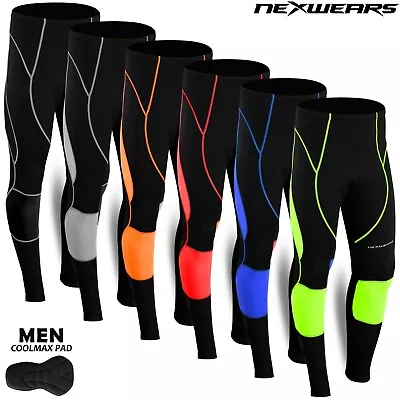 Mens Cycling Tights Coolmax Compression Padded Bicycle Bike Legging Trouser Pant • £14.99