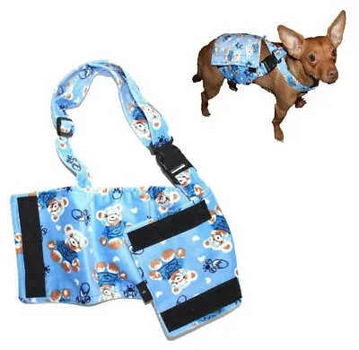 Dog Diaper Male BELLY BAND Reusable Washable Stay On SUSPENDERS Fleece Blue BEAR • $10.99