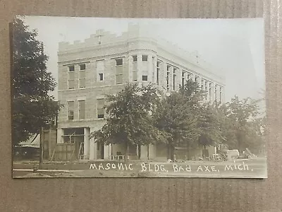 Postcard RPPC Bad Axe MI Michigan Masonic Temple Lodge Under Construction • $99.99