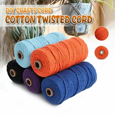 200M Natural Cotton Twisted Cord Craft Macrame Artisan Rope Craft String 3mm  • £6.99