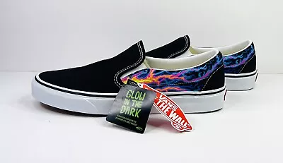 Vans Men's Classic Slip On Black Electric Flame Glow In The Dark Size 11.5 NEW • $58.97