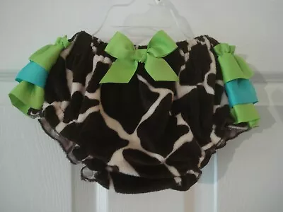 Mud Pie Infant Toddler Girls Giraffe Print Ribbon Ruffle Diaper Cover 0-6 Months • $12.99