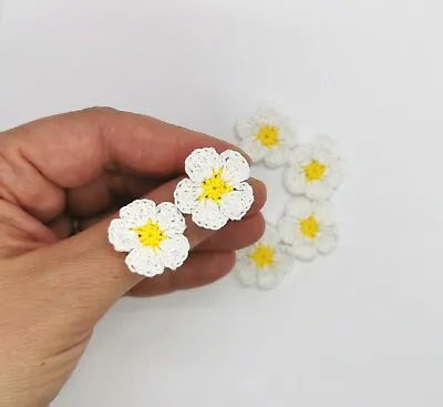 Set Of 3 Handmade Crochet Tiny Daisy Flowers Applique Micro Daisy Flower Sewing • £5