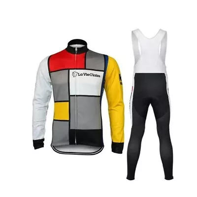 Mens Thermal Fleece La Vie Claire Cycling Long Sleeve Jersey Cycling Bib Pants • $30.59