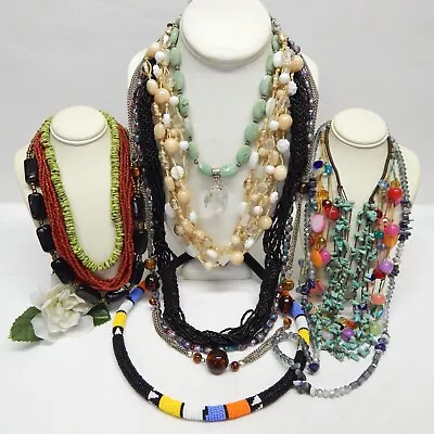 Semi Precious Stone Glass & Shell Bead Necklace Lot - Vintage To Now Jewelry • $9.99