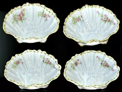 4 Striking Gilt LANTERNIER Limoges Porcelain Shell-Shaped Bone(?) Dishes • $4