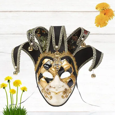 Evil Jester Costume Retro Mask Full Face Venetian Prom Antique Miss • £19.78