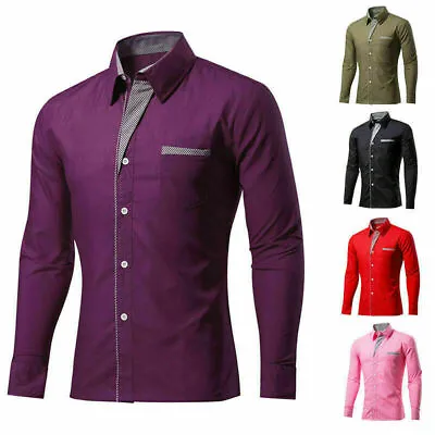 Casual Luxury Sleeve Formal Fit Men's Dress Shirts Shirt Slim Long Business Tops • £11.40