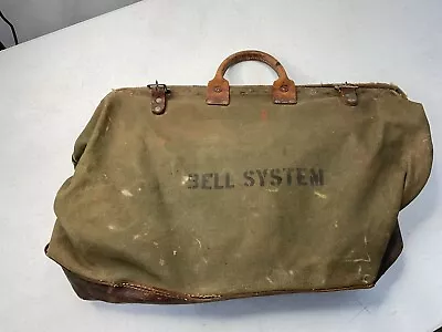 Vintage Bell Systems Lineman’s  Tool Bag Workbag Green Canvas & Brown Leather • $59.99