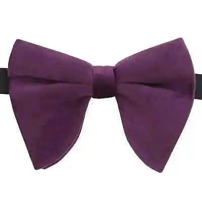Purple Plain Velvet Mens Pre-Tied Butterfly Bow Tie Pocket Square By DQT • £7.99
