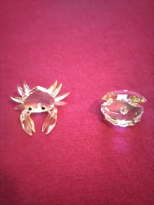 Lot Of 2 Swarovski Crystal Figurines Crab And Oyster Clam Shell • $32