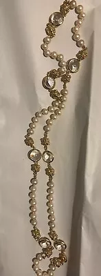 ESTATE ST.John Collection 44.5” In Gold Plated Faux Pearls And Faceted Crystals • $650