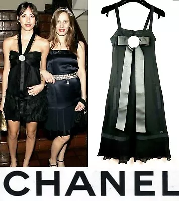 Chanel Vintage 2007 Black Knit Midi Dress 34 36 38 2 4 6 Camellia Logo LBD S M • $618