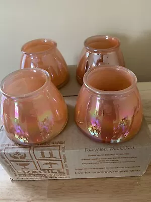 NIB Vietri 3 Inch Art Glass Votive Holders Peach Iridescent Set Of 4. Spain. • $40