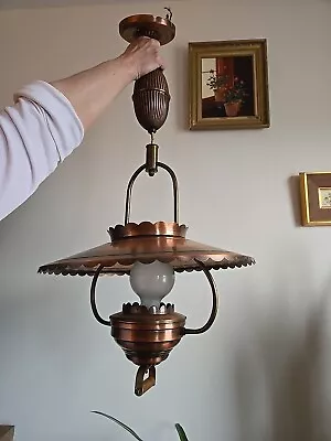 Vintage Mid Century Copper Brass Pull Down Ceiling Lamp • $120