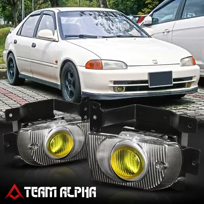 Fits 1992-1995 Honda Civic 4Dr [Yellow] Bumper Fog Light W/Switch+Harness+Bezel • $52.38