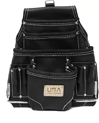 USA Pro Leather Tool Pouch For Carpenter Electrician Handyman & Framer 10 Pocket • $37.86