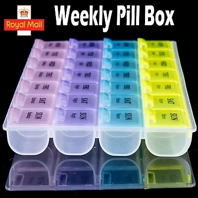 Weekly Pill Box 7 Day 28 Compartment Tablet Dispenser Organiser Medicine Storage • £3.64