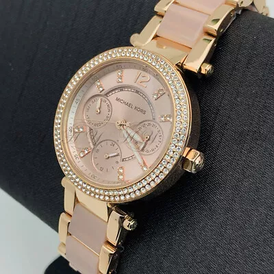 Michael Kors MK6110 Parker PVD Rose Gold Chronograph Fashion Women's Watch • $179