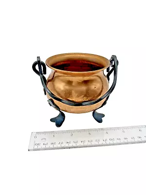 Copper Cauldron Hammered Vtg Miniature Wrought Iron Footed Planter West Germany • $35