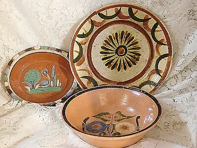 Bowls Mexican Red Clay Hand Painted Dishes Different Sizes Set Of 3 Assorted • $50