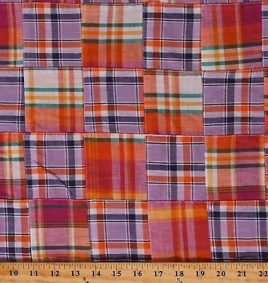 Cotton Stitched Patchwork Madras Plaid Orange Peach Lavender Fabric BTY D270.08 • $9.95