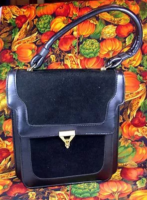 Vintage 1980's Kadin Classy Black Leather & Suede Top Handle Handbag • $72.99