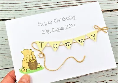 Handmade & Personalised Winnie The Pooh Christening / Baptism Card Card - White • £4.25