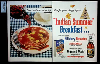 1956 Pillsbury Pancakes Buttermilk Mix Vermont Maid Syrup Vintage Print Ad 37151 • $9.97