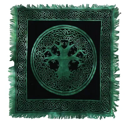 Green Celtic Tree Alter Cloth Tarot Spread Altar Cloth Small 18  Square Wiccan • £5.99