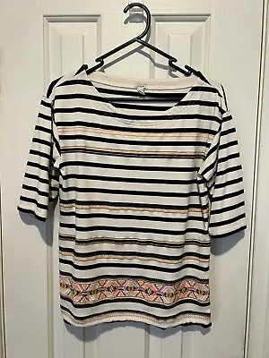 J Crew Top Size Xs 3/4 Sleeve Multicoloured Striped Cotton Boho Gypsy • $8