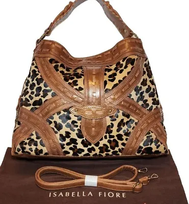 Isabella Fiore Rare Hot Trot Mia Xl Leopard Calf Hair Crossbody Handbag Nwot$795 • $529
