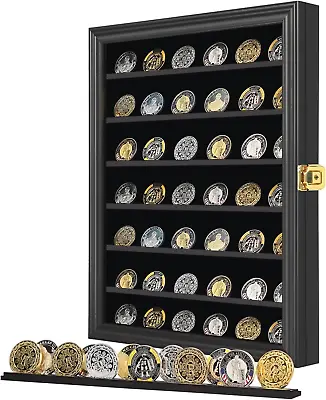 Military Challenge Coin Display Case Lockable Cabinet Rack Holder Shadow Box Wit • $92.40