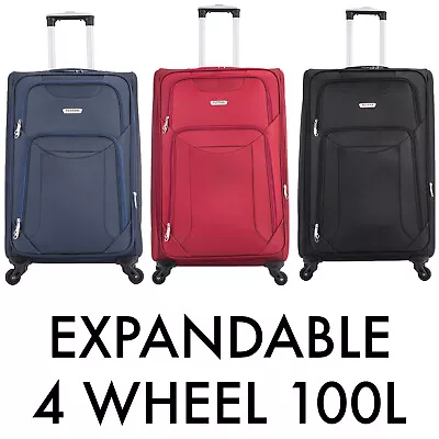 29  Large Suitcase 4 Wheel Lightweight Luggage Soft Expandable Travel Case Big • £54.99