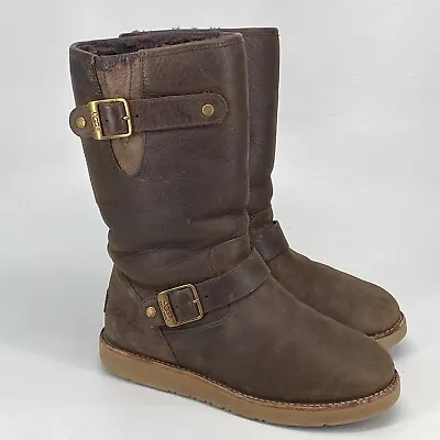 UGG Kensington Boots Women Size 7 Double Buckle Tall Brown Leather (B14) • £43.39