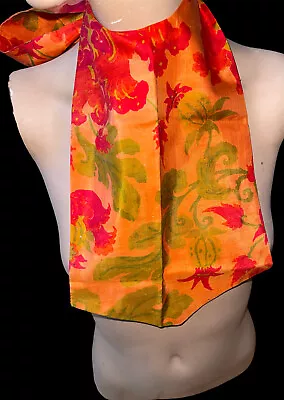 $35 • Buy Vintage Jim Thompson 100%Thai Silk Scarf Made In Thailand ￼ Psychedelic Color